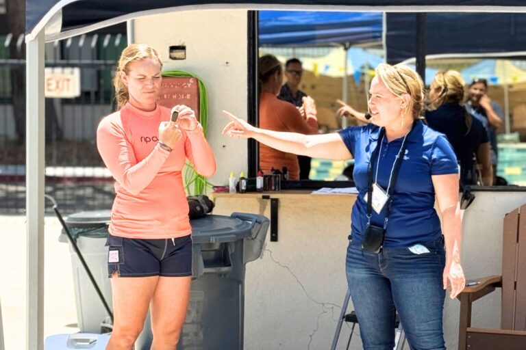 Dr. Abby McClain and Celeste Parry from NMMF explained the mammalian dive response, showing that both human and marine mammal heart rates slow in water to conserve oxygen, a crucial adaptation for deep dives.